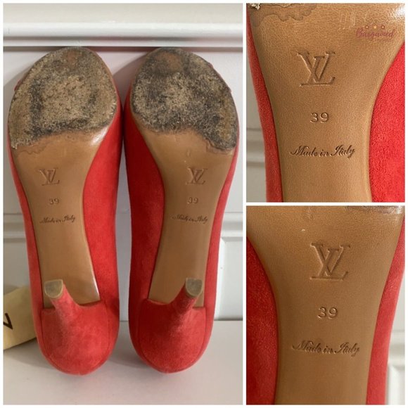 Authentic Louis Vuitton Red Suede Leather Peep Toe Pumps Shoes Sandals Size 39/9 - Picture 8 of 15